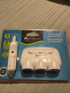 Triple Socket Car Power Adapter with Dual USB - White